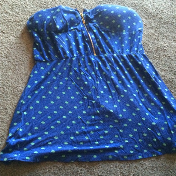 Blue and green Polk A dot tub shirt with zipper