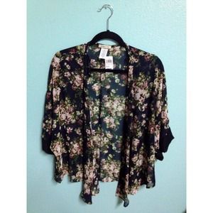 Black sheer floral kimono