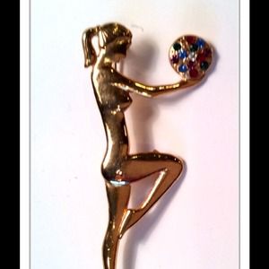 SALE Art Deco Female Brooch Crystal Ball
