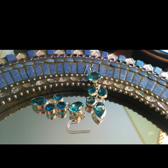 BLUE TOPAZ EARRINGS 3" DANGLE