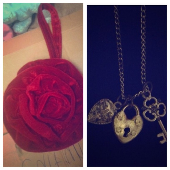 Adorable velvet rose clutch & necklace bundle