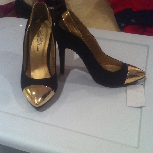 Black faux-suede with gold detail