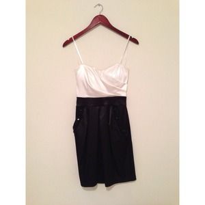 Formal black and white dress with beaded pockets