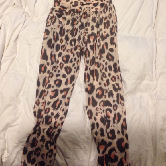 Light pink leopard print loose drawstring pants L