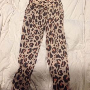 Light pink leopard print loose drawstring pants L