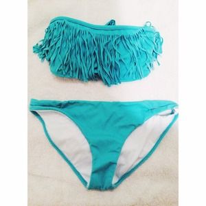 Women's turquoise fringe bathing suit