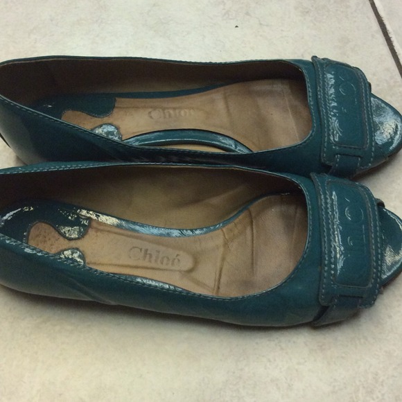 Chloe 100% authentic Flats Sandals aqua blue peep toe - Picture 3 of 3
