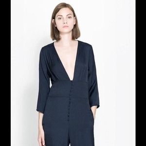NWT ZARA long sleeve jumpsuit with low neckline