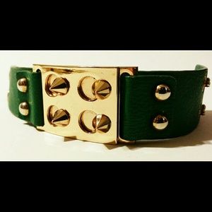 Green Bracelet with Gold Spikes