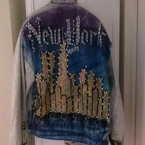 New york Skyline rhinestone custom Jean Jacket