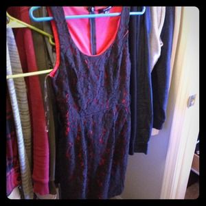 Red and black lace dress