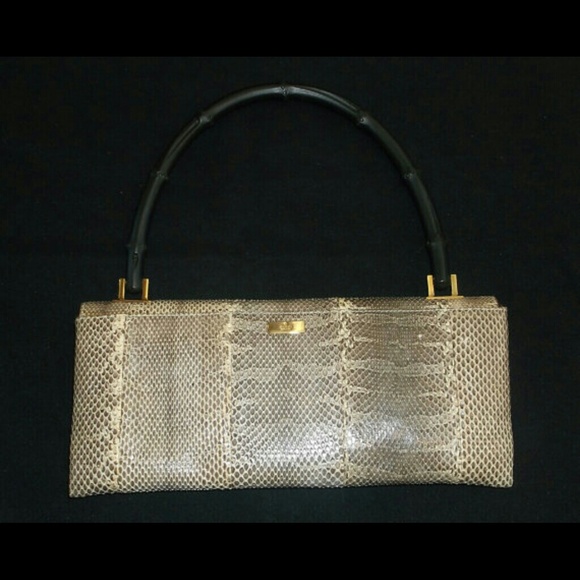 SOLD VTG Authentic Python Leather Bamboo Handbag - Picture 4 of 4