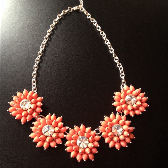 Peach flower statement necklace and mint bundle