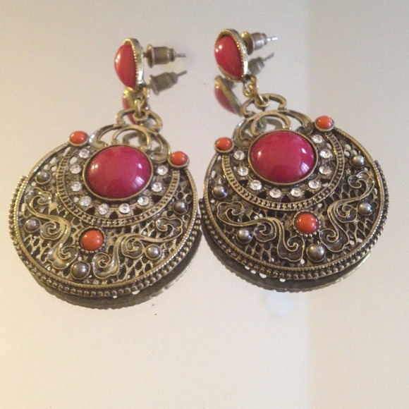 Red and Goldtone Earrings