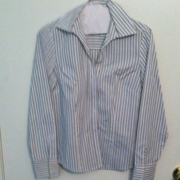 Green/black striped button-down top