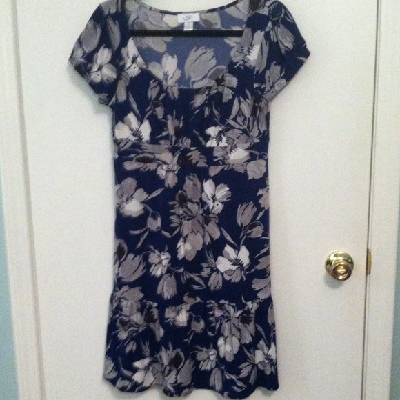 Blue, grey, and black floral dress