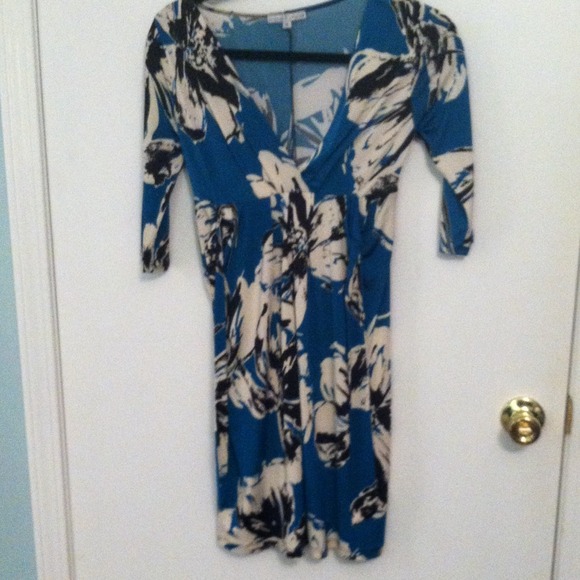 Aqua blue, black, and white dress