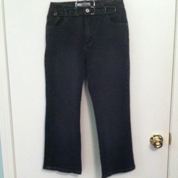Black, Rinse-washed denim cropped pants