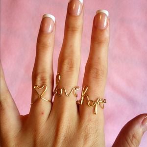 Set of 3 handmade gold love wire midi rings