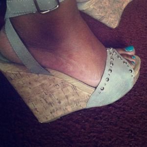 Grey Studded Wedges