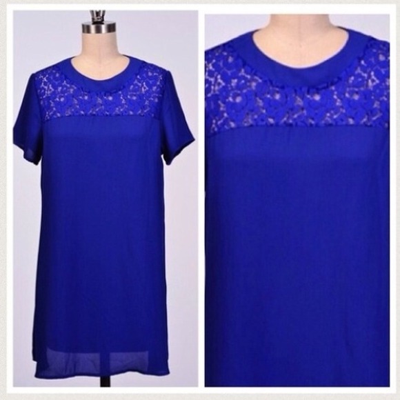 Blue Lace Accent Tunic Dress - Picture 2 of 3