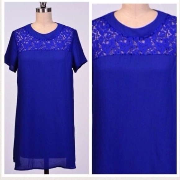 Dresses & Skirts - Blue Lace Accent Tunic Dress