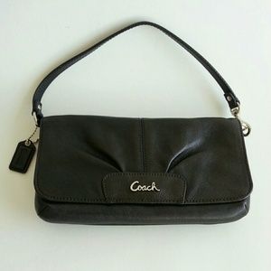 Coach black leather wristlet