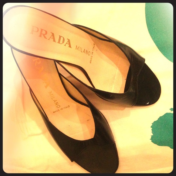 Prada black leather low heels