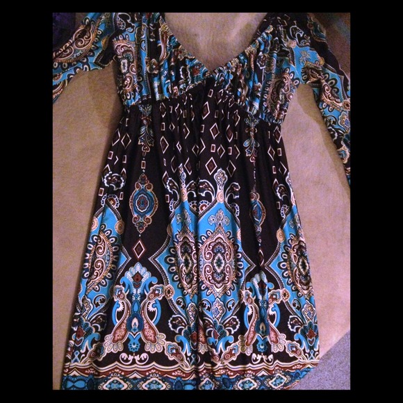 Tribal brown & blue Long sleeve dress
