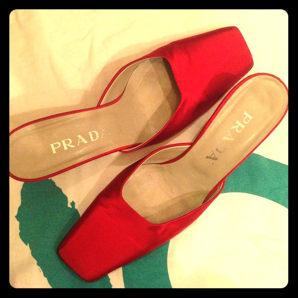 Prada red silk low heels