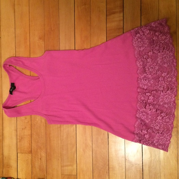 Ribbed racer-back tank with thick lace accent