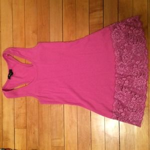 Ribbed racer-back tank with thick lace accent