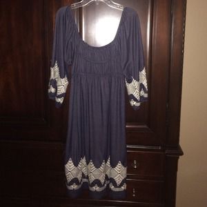 Denim colored dress with ivory embroidery
