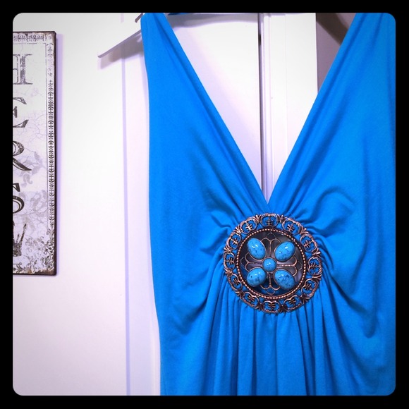 Turquoise halter dress or tunic boutique piece