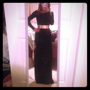 Long black maxi dress.