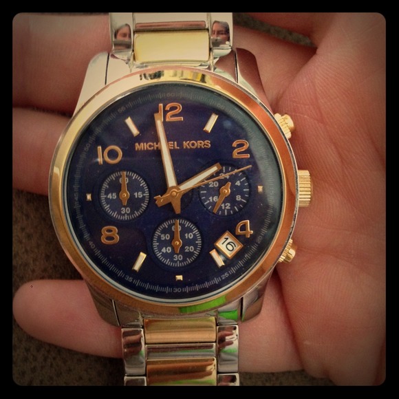 MK Runway Chronograph 2 Tone Watch Blue MK5751