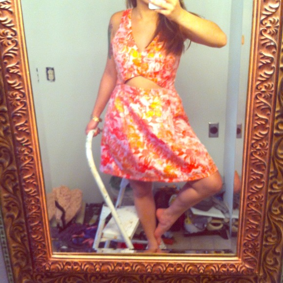Brocade mid cutout dress