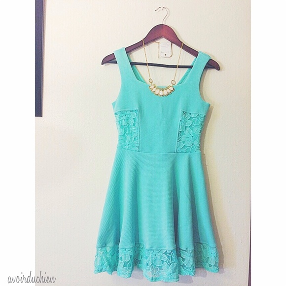 Lace mint inset tank skater dress - Picture 4 of 4