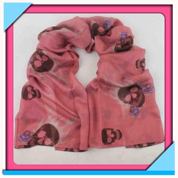 Scarf with Skulls and Flames and Flowers