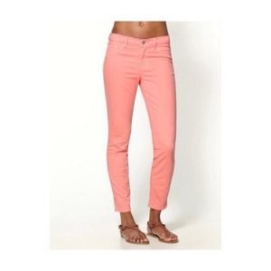 J Brand Harper Mid Rise Capri in Neon Coral