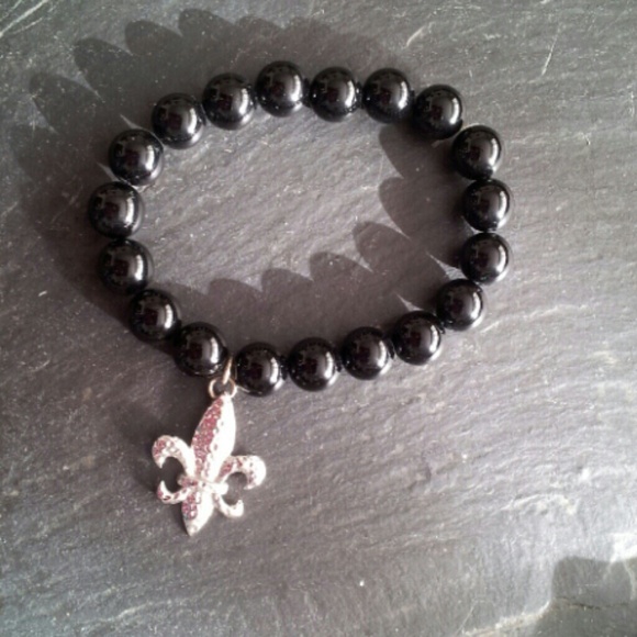 Fleur de lis black charm bracelet