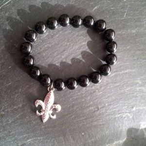 Fleur de lis black charm bracelet