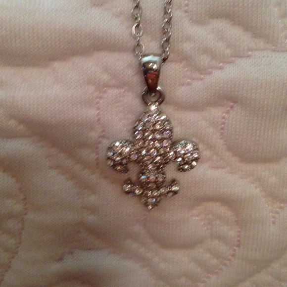 Fleur de lis silver, rhinestone necklace