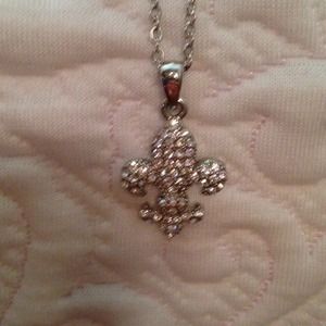 Fleur de lis silver, rhinestone necklace