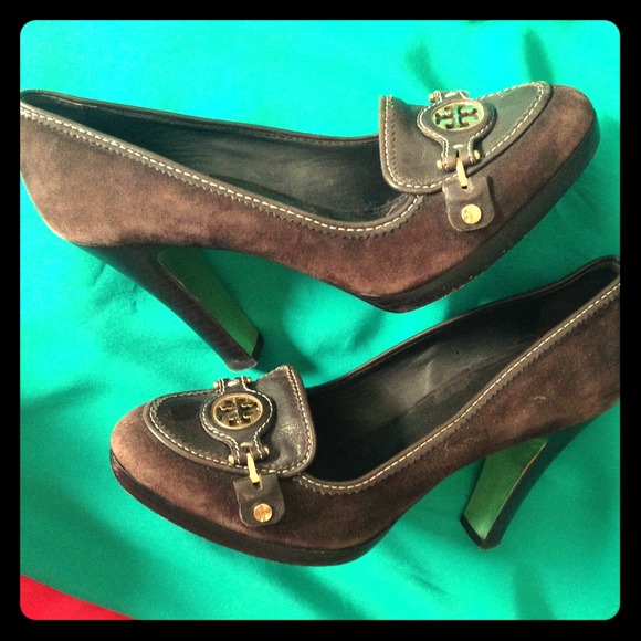 Tory Burch suede and leather brown heels