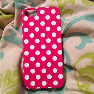 iPhone 5 pink with white polka dots case