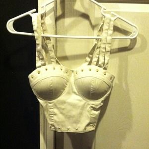 Cream studded half top