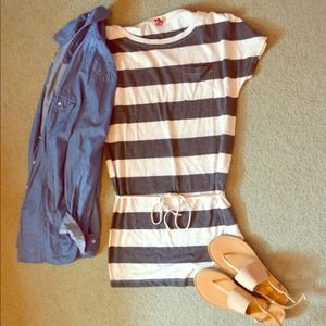 Striped Tee Tunic with Drawstring Waist