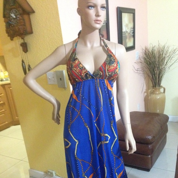 Multicolor maxi dress with Bra cups - Picture 1 of 4