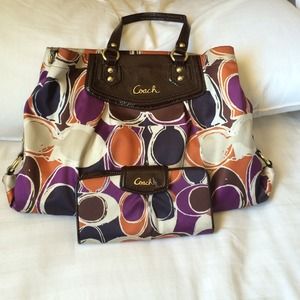 Coach Ashley Scarf Print Zip Around purse & Wallet